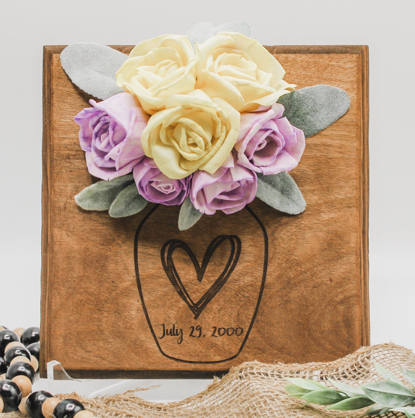 Sola Wood Flowers With Heart Vase or Jar