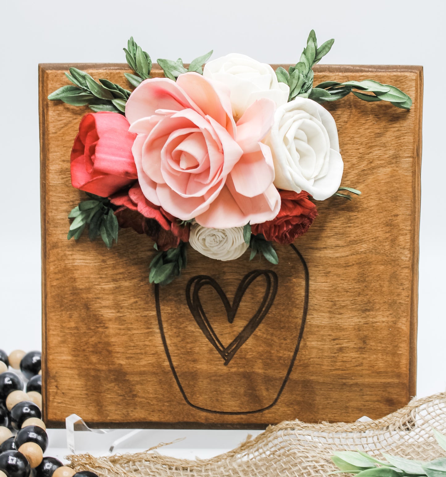 Sola Wood Flowers With Heart Vase or Jar
