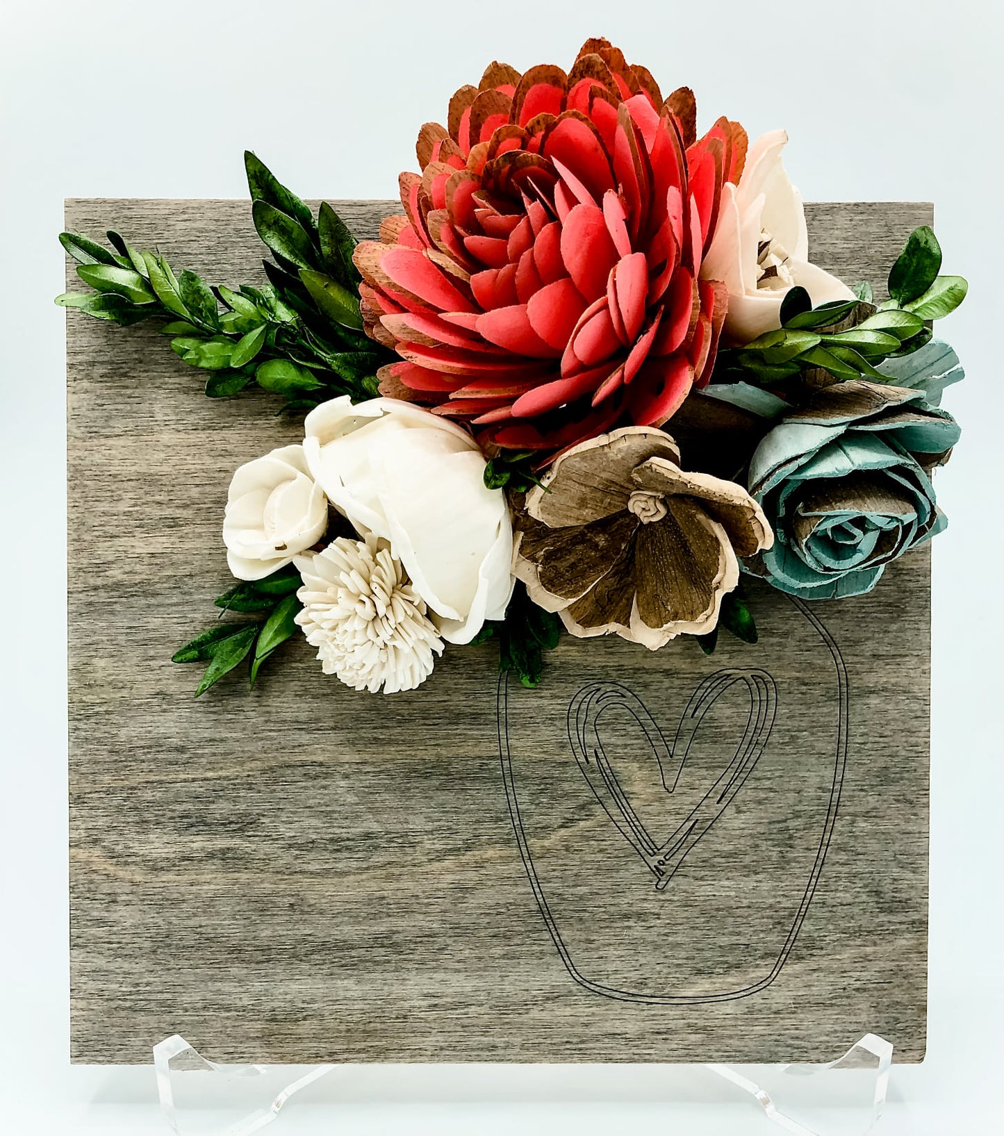 Sola Wood Flowers With Heart Vase or Jar