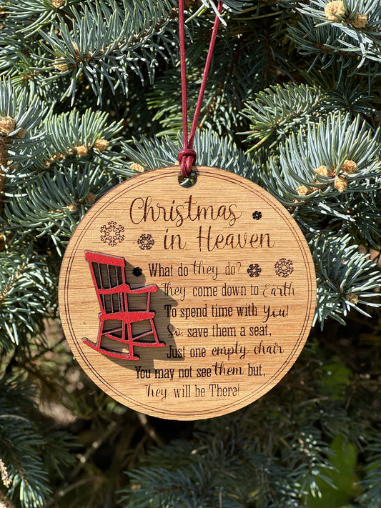 Christmas in Heaven memorial ornament with red rocking chair