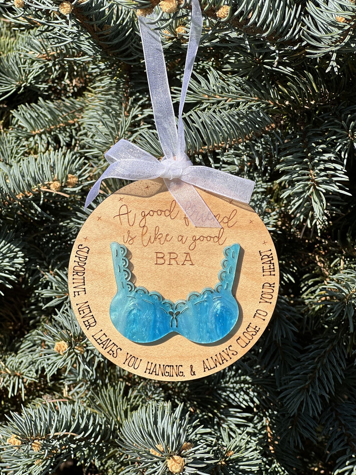Friends are like bras ornament in blue waves