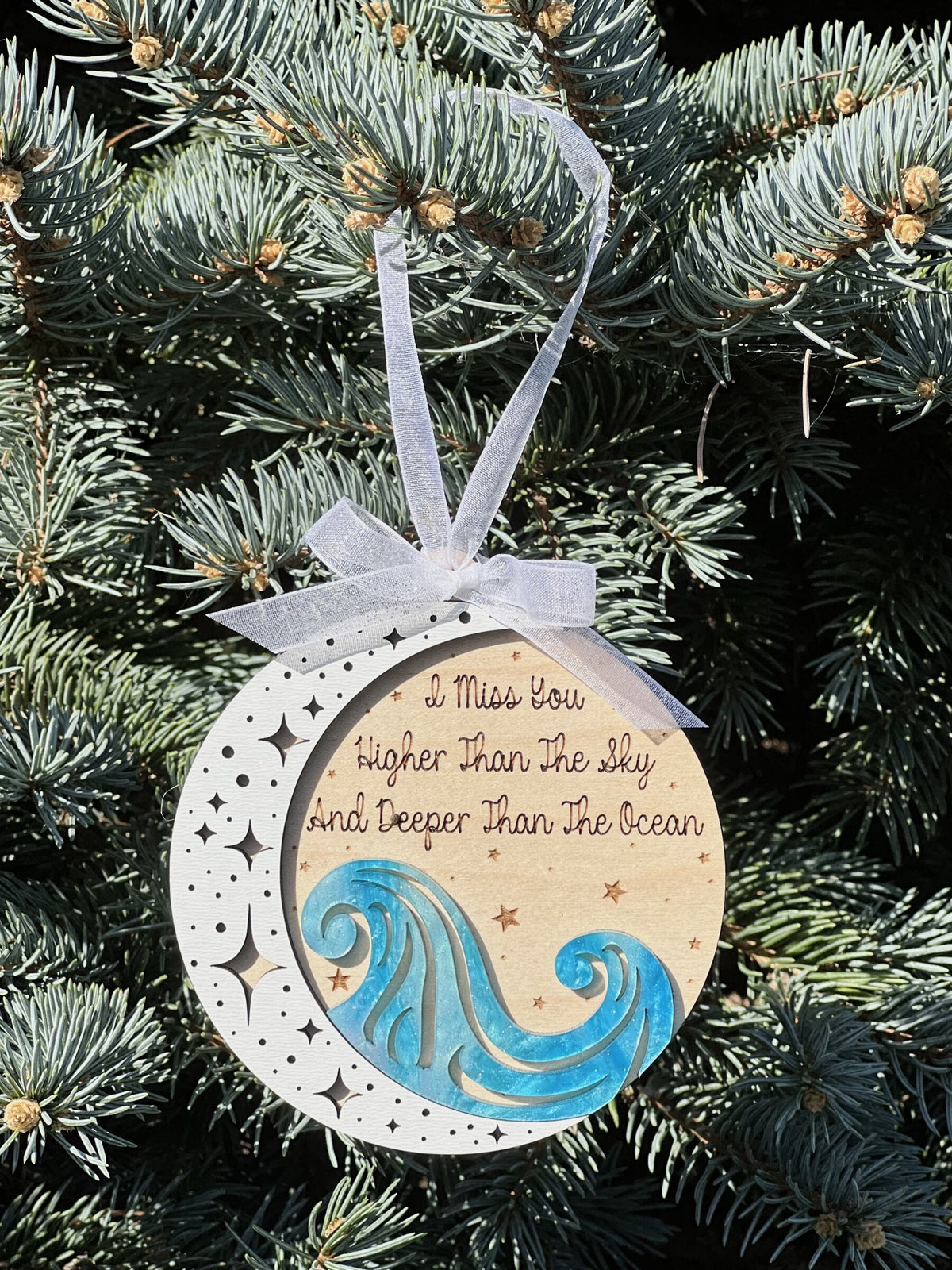 I miss you moon and ocean wave ornament