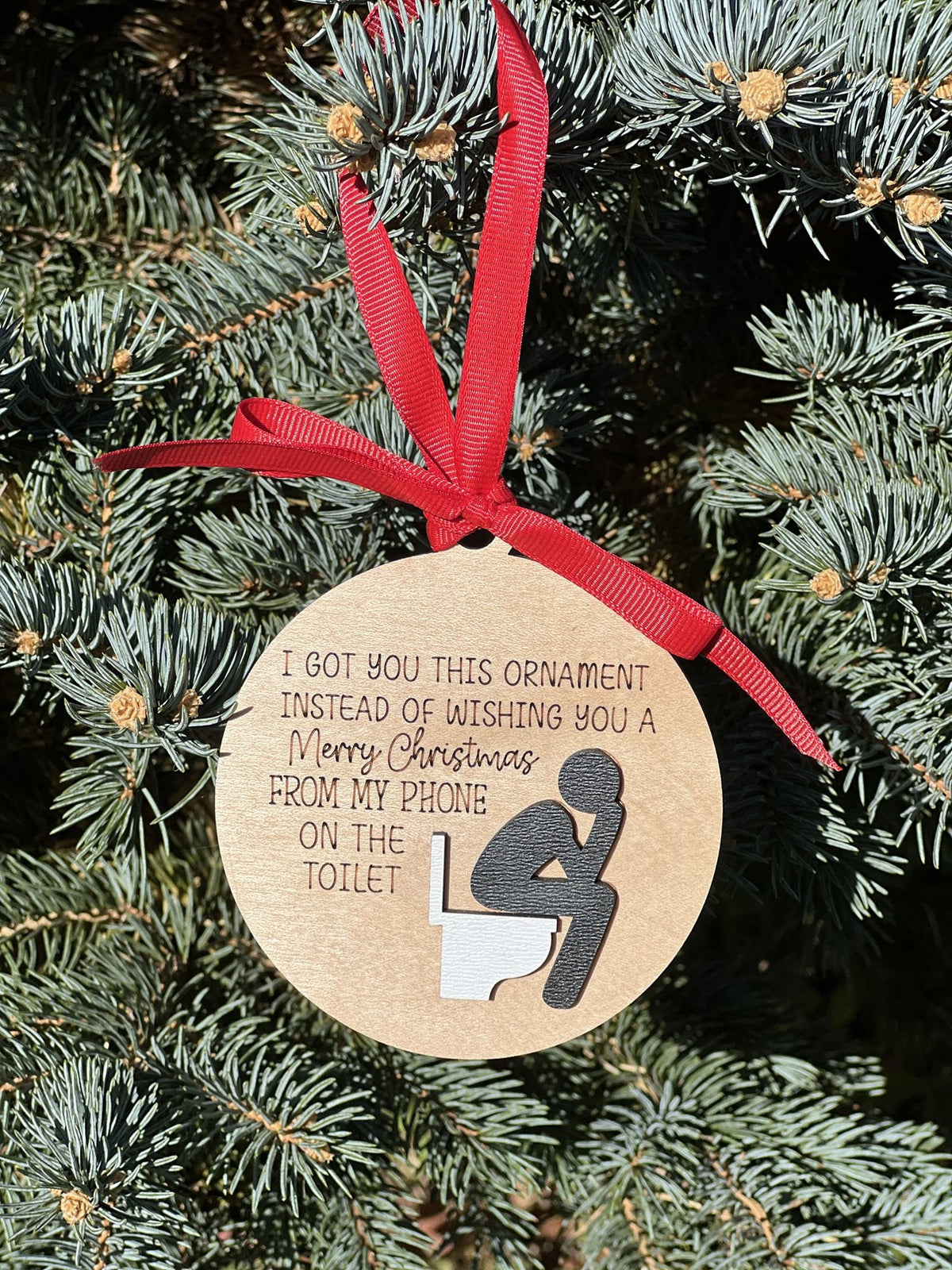 Merry Christmas from my phone on the toilet funny ornament