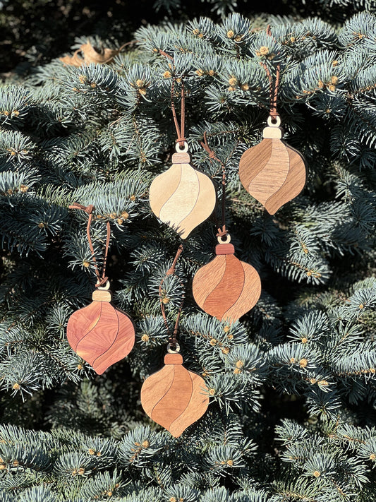 Classic wood ornaments in five woods