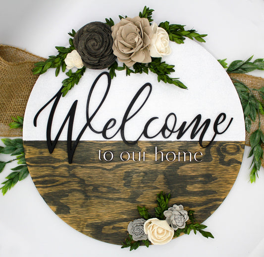 3D Welcome to our home Door Hangers w/Sola Wood Flowers